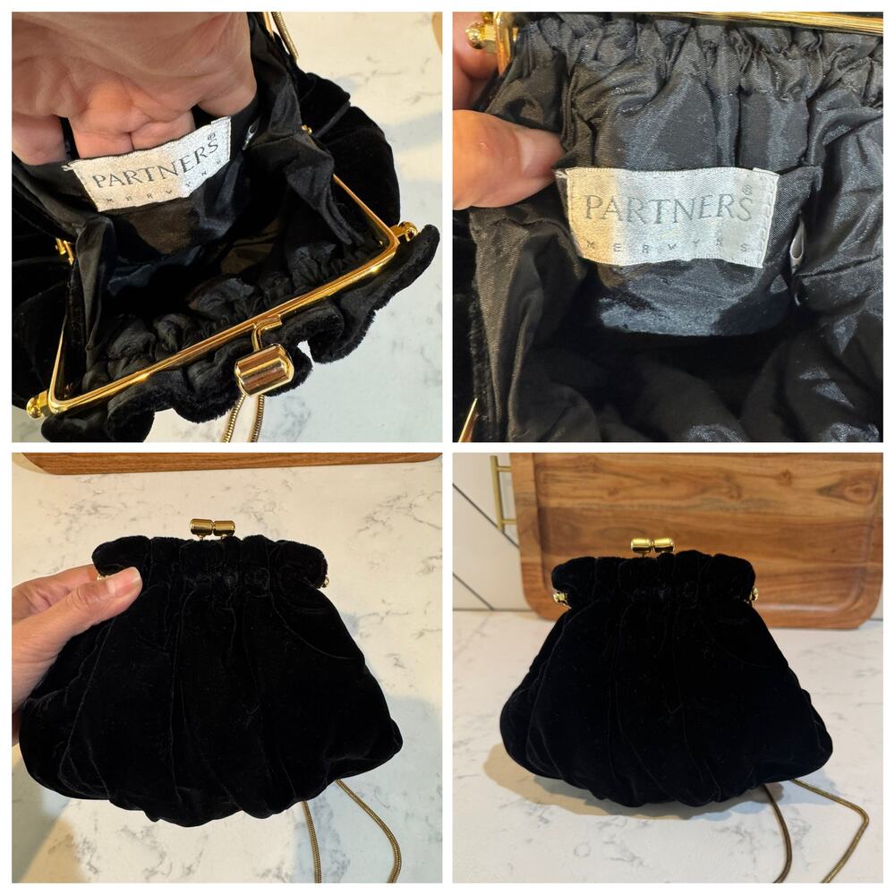 Vintage Partners Mervyns Black Velvet Hand Shoulder Bag gold accents glam - Picture 7 of 9